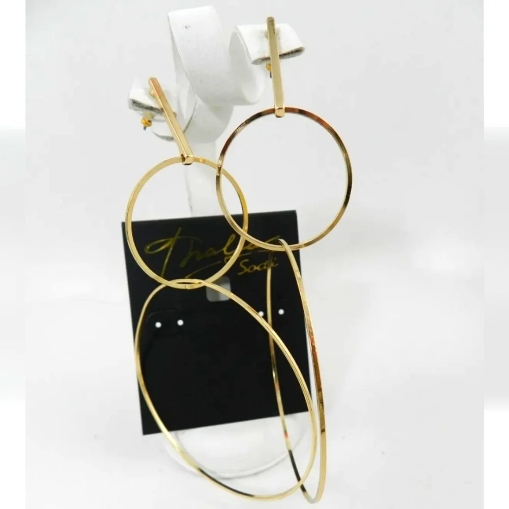 ๐ 2/$15 Thalia Sodi Gold-Tone Extra Large 4" Interlocking Drop Hoop Earrings - Picture 3 of 6